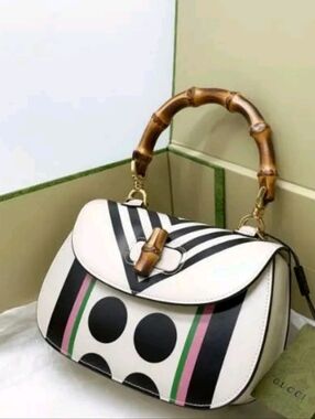 GUCCI Bamboo 1947 Small Leather Geometric Print Top Handle Bag